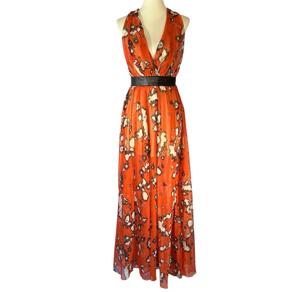 TOV LOS ANGELES Animal Print Maxi w/Faux Snakeskin T-Back & Plunge Bust Size 8